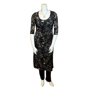 Tribal Jeans Floral Semi-Sheer Velvet Midi Dress, Petite Small